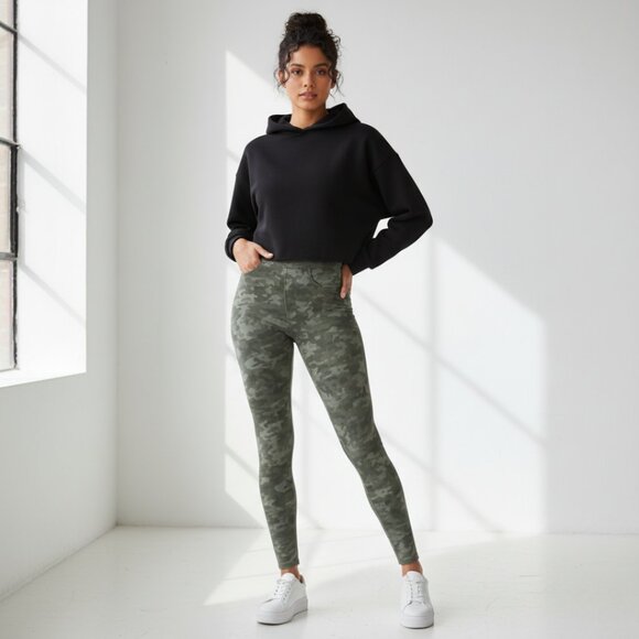 SPANX Camouflage Skinny Jeggings Pants Shaping Leggings Green Gray Small - Picture 1 of 1